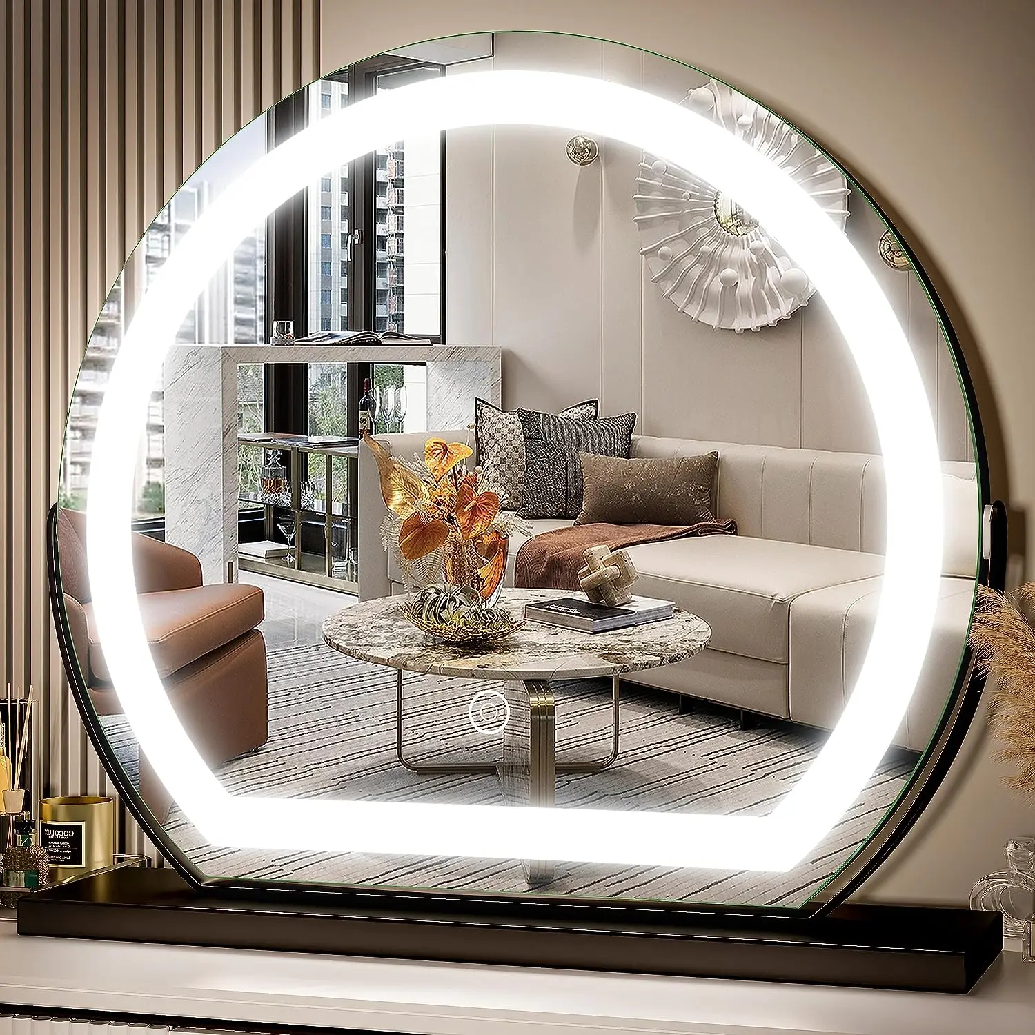 Hot sale Led Lights Vanity With Round Makeup Mirrors Light Hollywood Salon Glass Half Dresser Mirrored Lamp Up Mirror