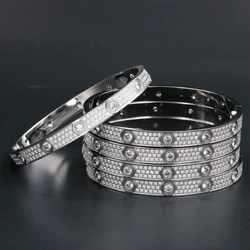 Fashion Love Series Firm Quality Stainless Steel Iced Out Cuff Screwdriver Bangle Bracelet for Women and Men