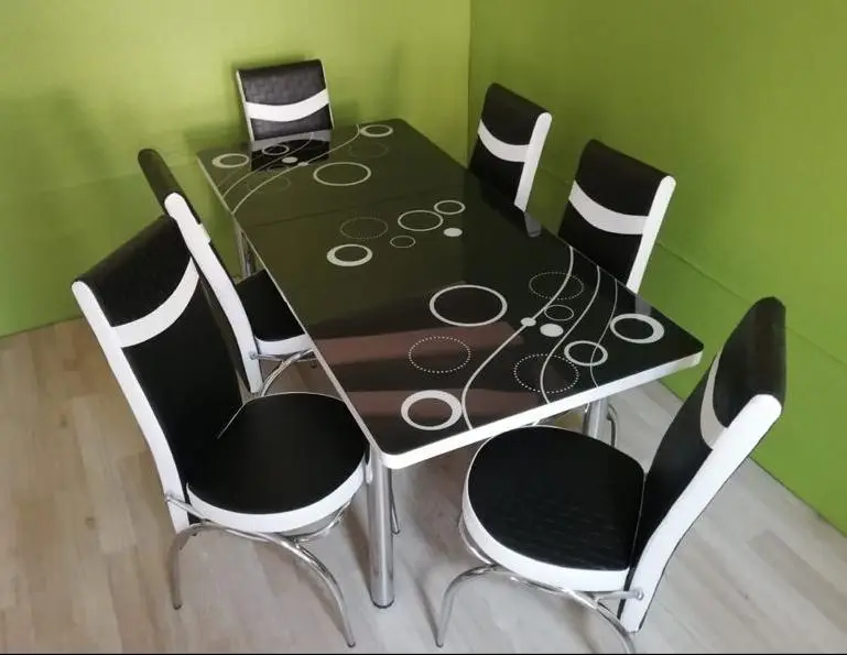 
Glass Table + 6 Chairs Set expandable multi color Turkish design 