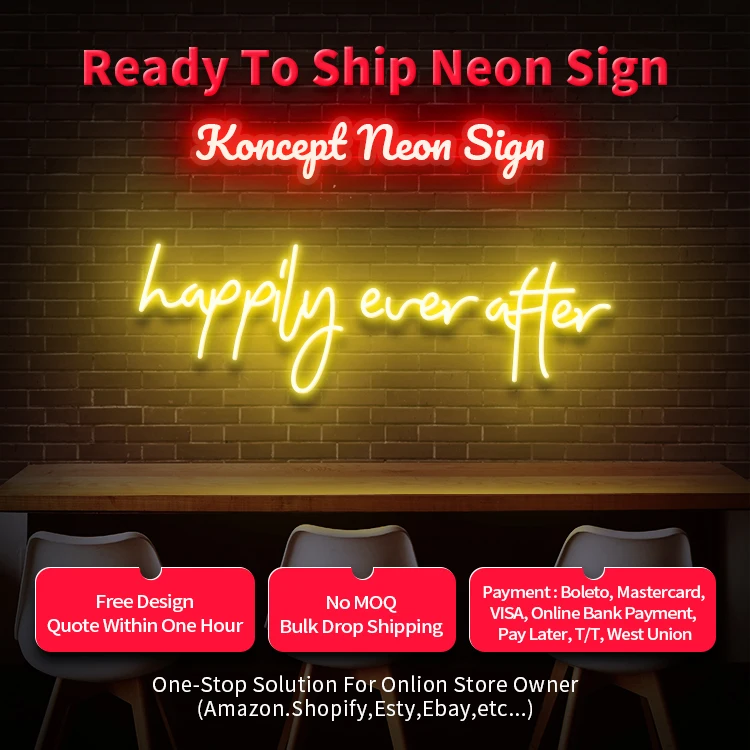 Koncept Drop Shipping 30inch Happily ever after  neon wings Neon Light Advertising Custom LED Neon Sign