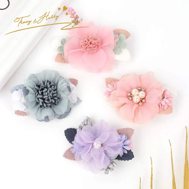 Tracy & Herry  Hair Decoration baby girls Floral Hair clip New Birthday Party Flowerhair clips for kids