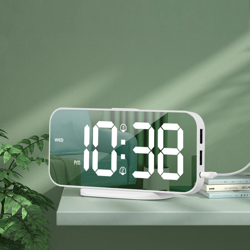 Digital Alarm Clock with 2 Alarms Snooze Desk Table Clock Night Mode USB Electronic LED Wall Clock