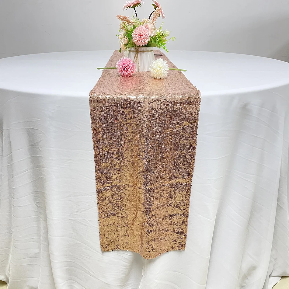 Customized Wedding Table Runners Decoration for Round Tables Rose Gold Sequin Table Runner