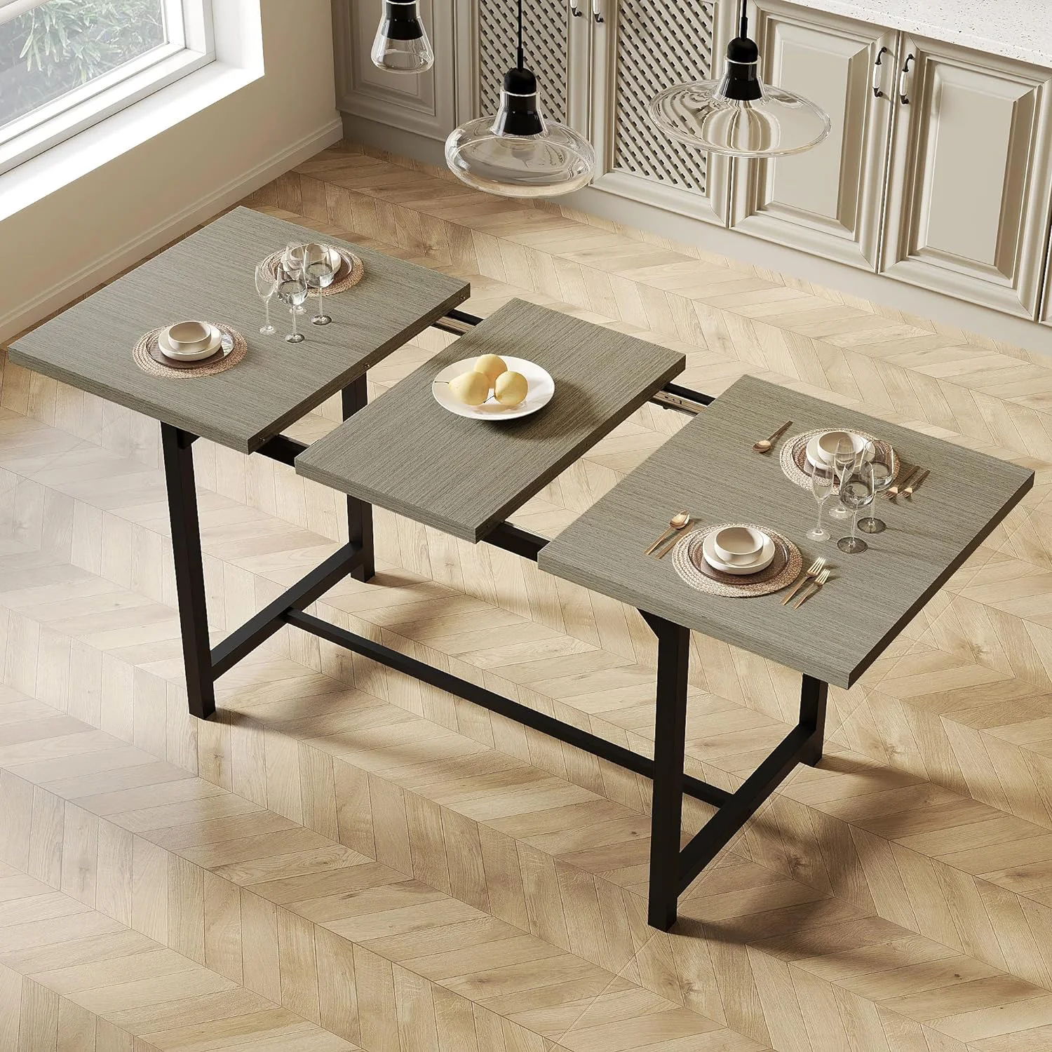 Metal Frame Extension Modern Kitchen Furniture Extendable Dinner Table Extendable Round Table