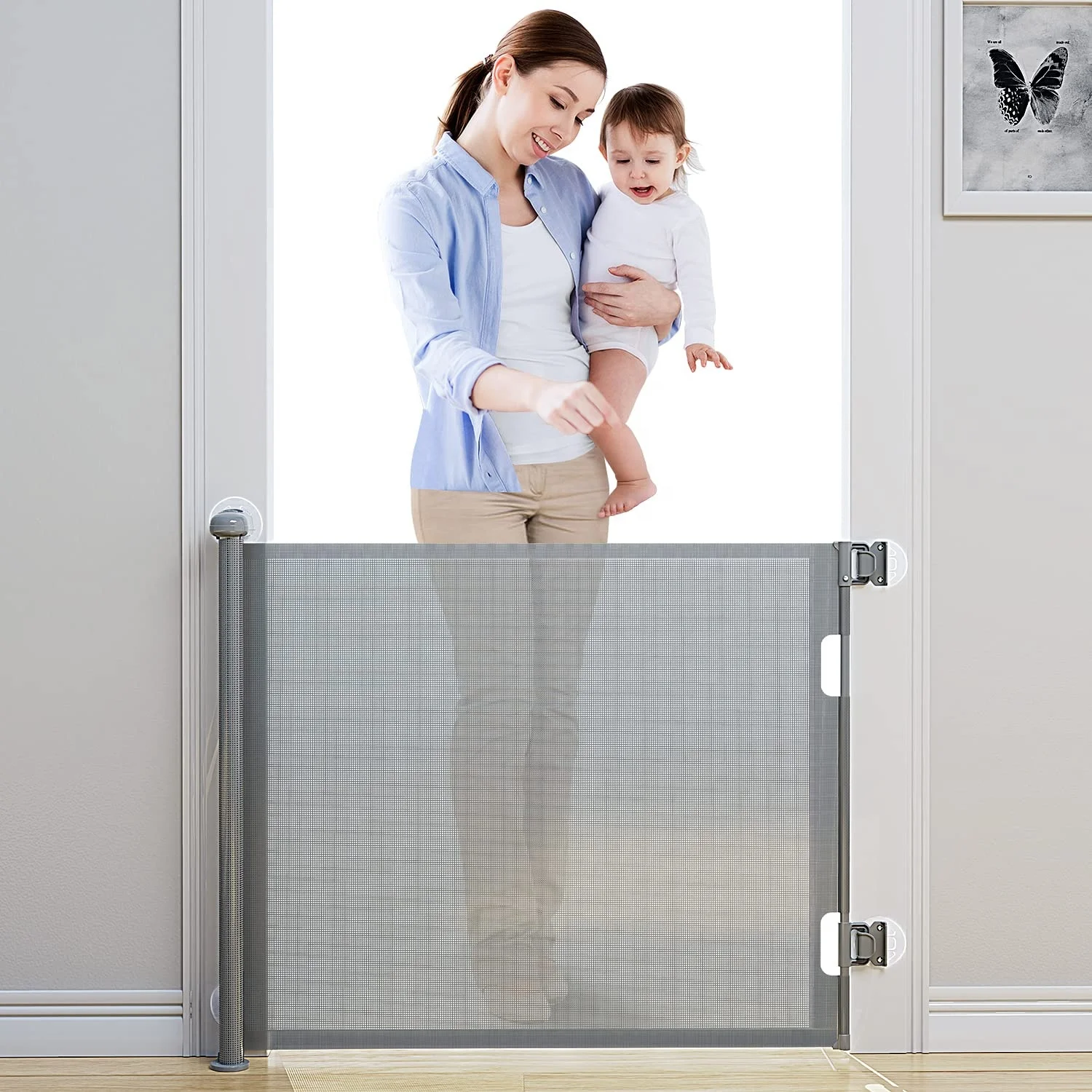 Hot Sale New Design Punch-Free Install Retractable Baby Stair  Gate Dog Gate  For  Indoor And Outdoor No punching and no wall da
