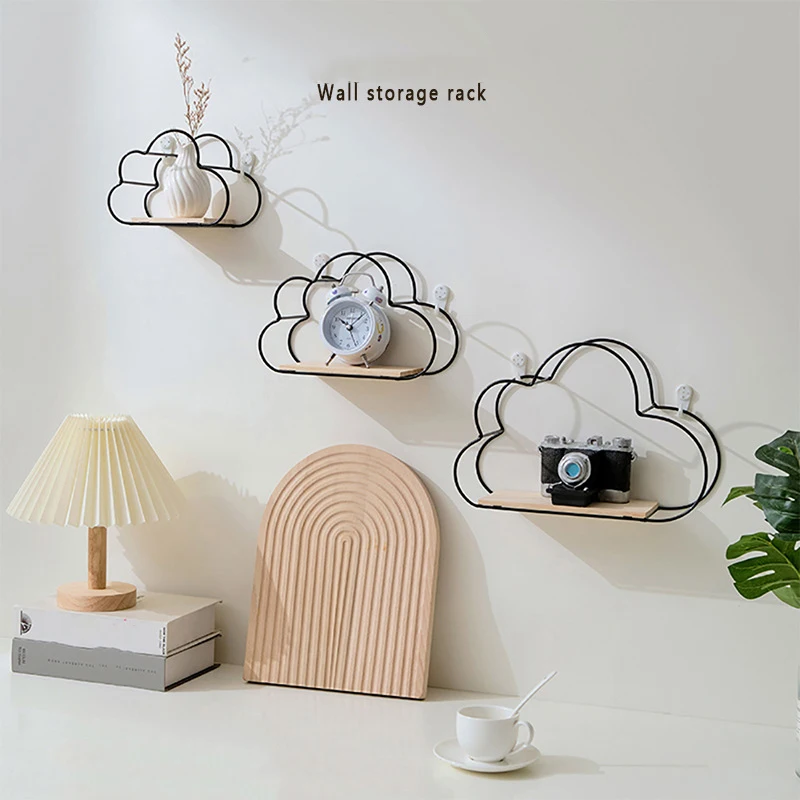 Living Room Nordic Art Decor Cloud Shape Wall Shelf Iron Bedroom Decorative Storage Rack