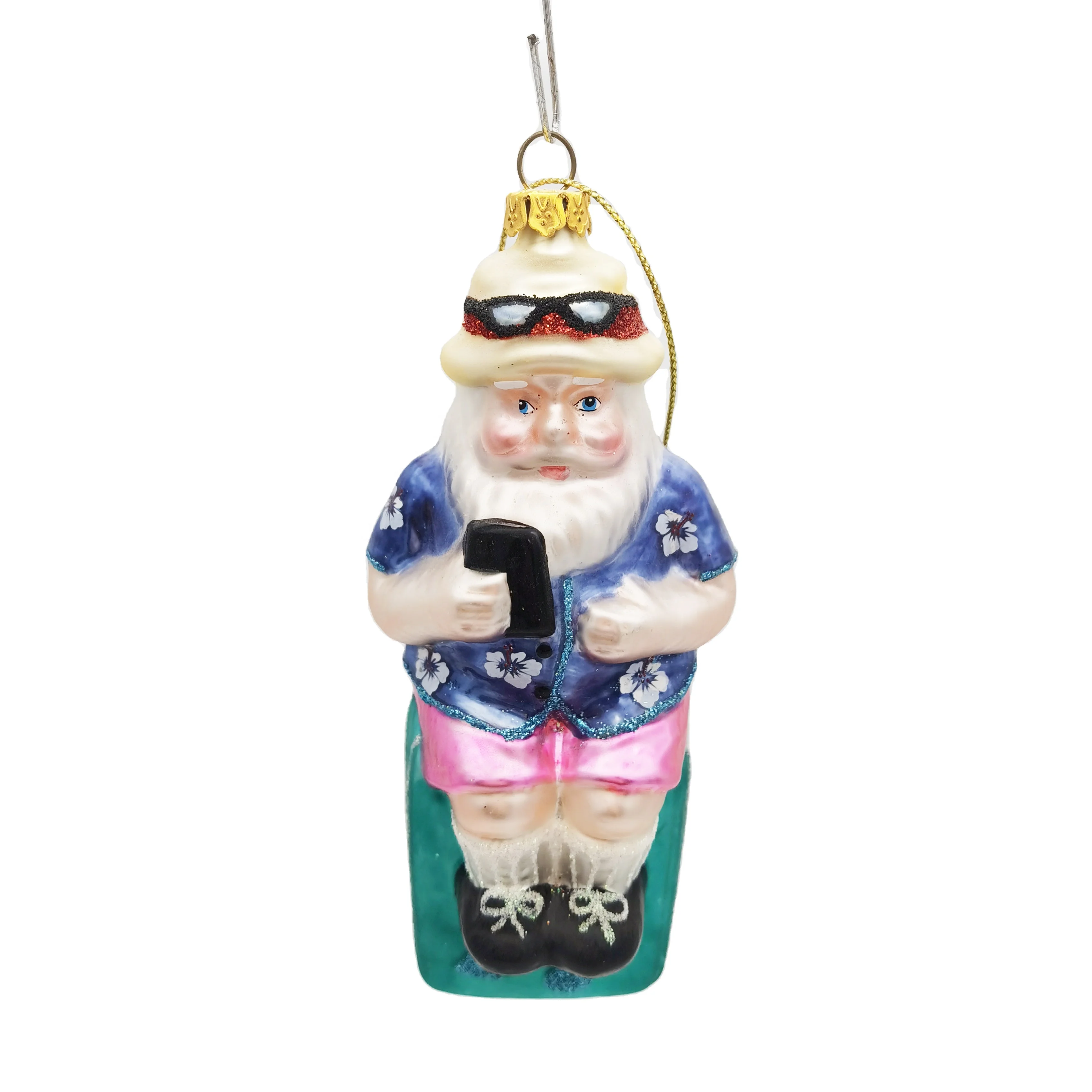 Custom Santa Play Guitar Under The Tree Hand Blown Glass Christmas Ornaments Handpainted Xmas Glass Ornaments