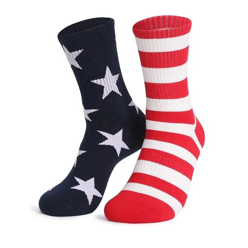 Wholesale Novelty Usa Flag Star AB Socks Men Unisex Patriotic American Flag Cotton Crew Socks