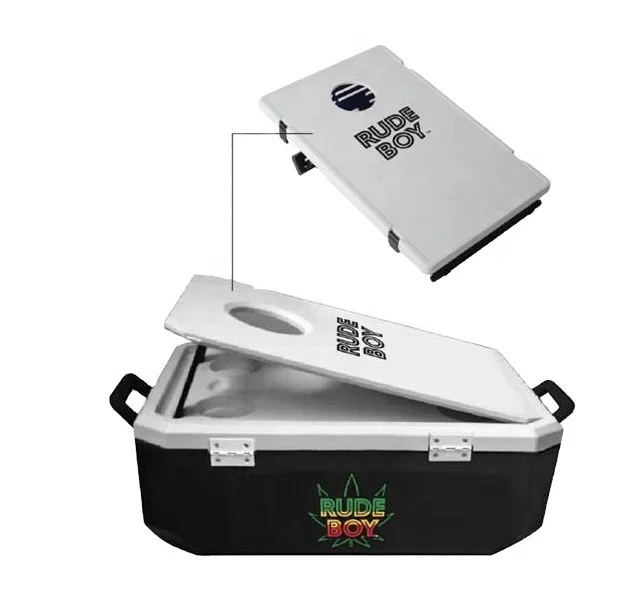 HS plastic multifunction plastic  cornhole toss  game cooler box with bean bag for new design outdoor camping play game board