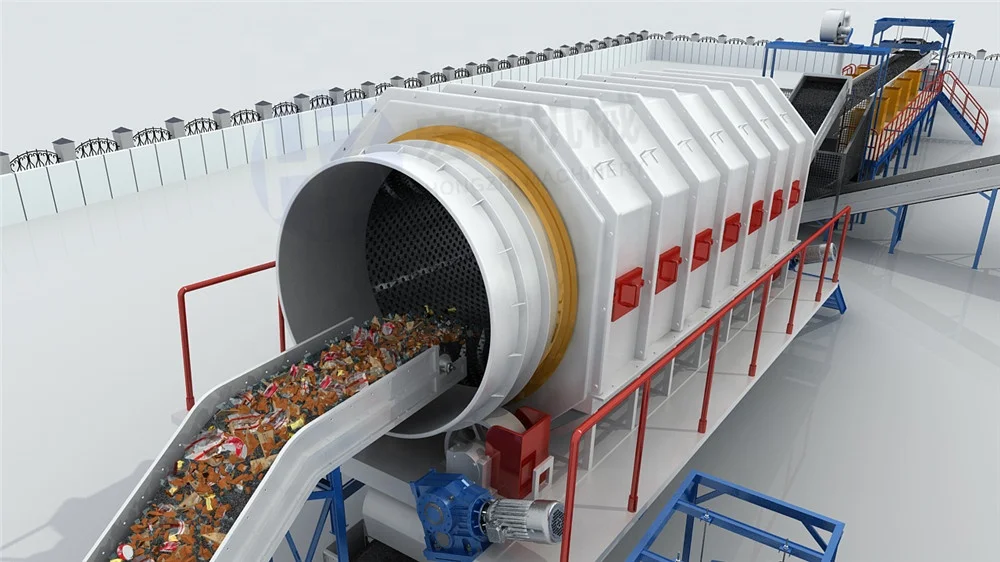 Линия сортировки мусора и перерабатывающая установка MSW, мобильная станция сортировки твердых отходов