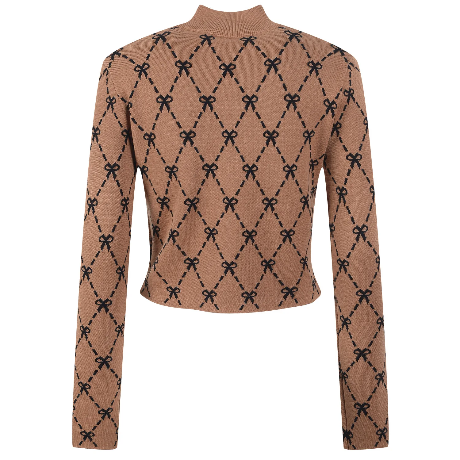 Bow Jacquard Cropped Knit Sweater Bow Custom Pattern Knitted Jumper Chunky Knit Cardigan