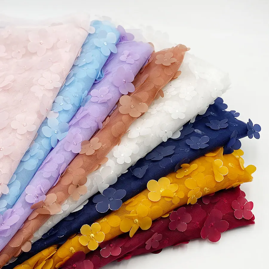 Sell yards pre-cuts DIY girl party fancy floral net dress decorate 3D flower lace net laser cut embroidery tulle fabric