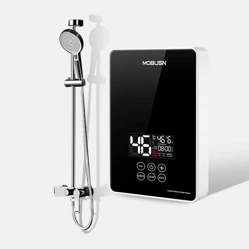 New Design Portable Hot Shower Electric Instantaneous Water Heaters 1 Piece Stainless Steel Touch Button Wall Mounted IPX4 8000