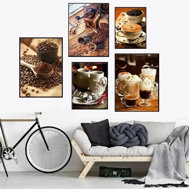 Vintage coffee latte canvas painting poster bar kitchen cafe home restaurant wall art decoration painting