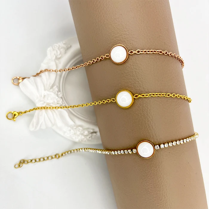 Stainless Steel Jewelry Crystal 2mm Cubic Zirconia Classic Tennis Bracelet Ceramic Stone Natural Bracelets