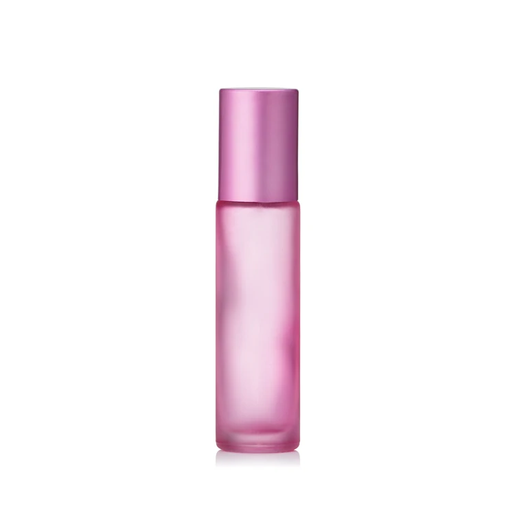 Frosted pink roll-on bottle 10ml thick glass empty refillable fragrance perfume essential Oil roller ball bottle
