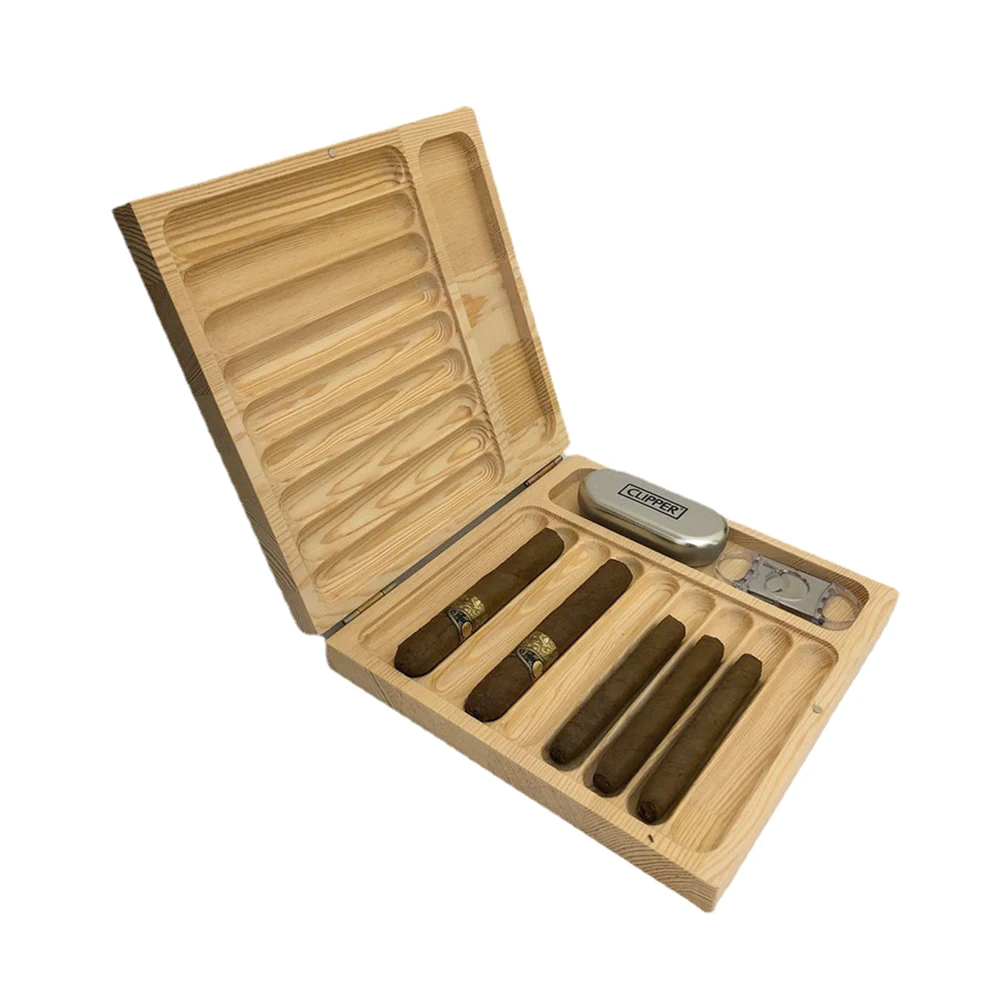 custom hot sale laser logo gift set cigar storage solid wood package wooden gift box set for man