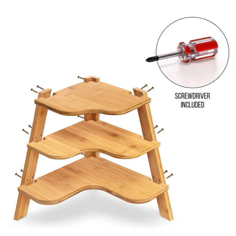 Multifunctional corner shelf  bamboo storage rack  countertop organizer  wooden shelf
