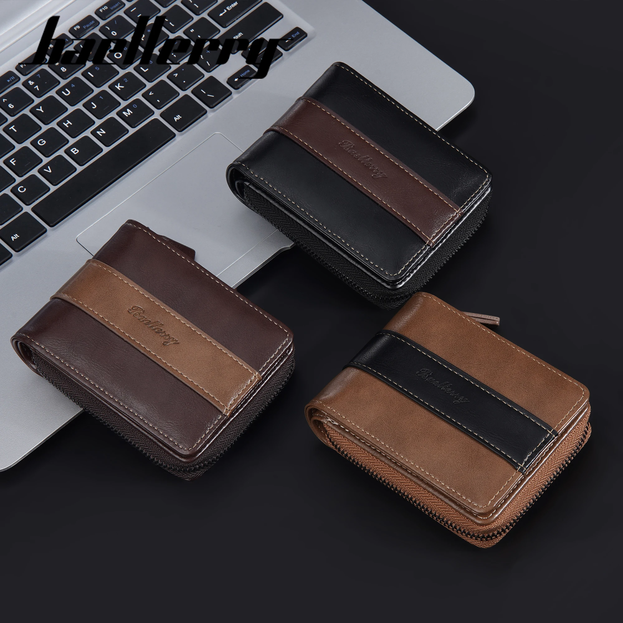 Baellerry Hot selling PU leather short style zipper wallet for men Male coin purse card holder case Wholesale