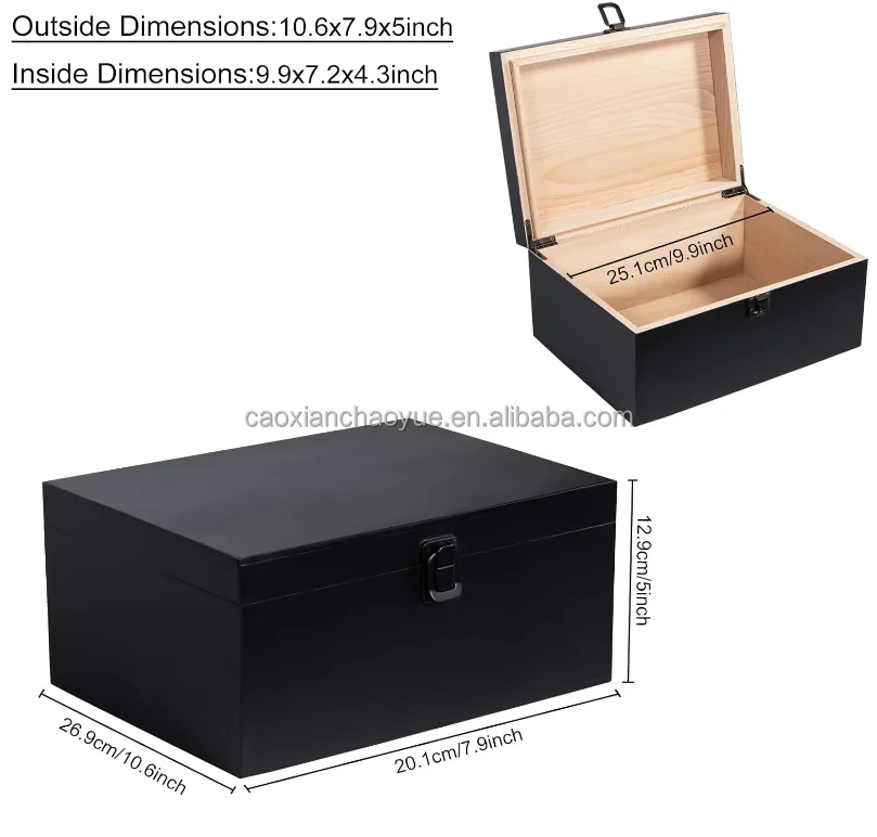 Black decorative wooden box with lock wooden souvenir box for gift storage box and home decoration