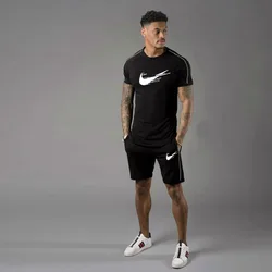 Men Slim Fit Short T-Shirt Top Quality Longline T-Shirt Light weight 93% Cotton 7% Elastane Gym T-Shirt shorts suit
