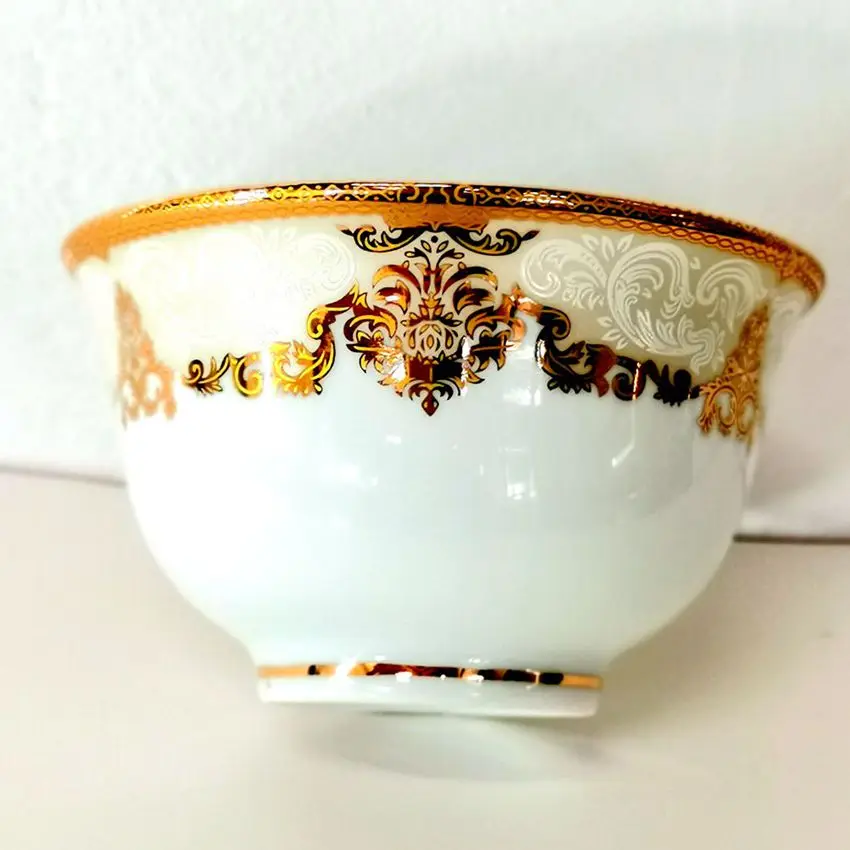 Muslim Culture High White products Embossed Gold Thread 5.5 inch Ceramic Tea Bowl