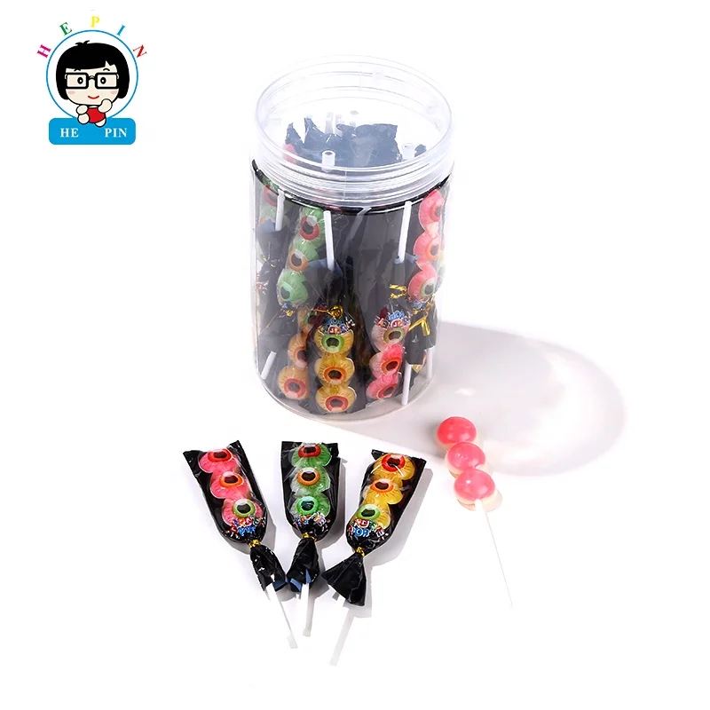 Halal Candy Eye Shape Lollipop Fruity Flavor Sweet Stick String Hard Lollipop gummy jelly lollipop