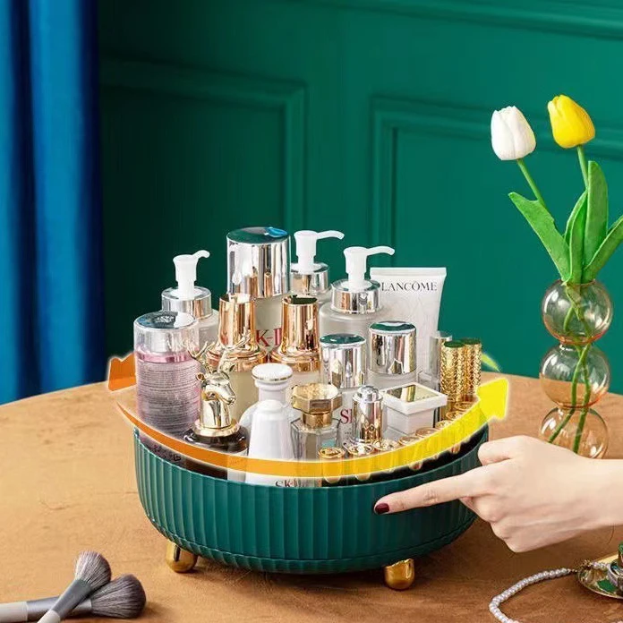 Multi-functional 360-degree rotating storage box rack shelf turntable cosmetic seasoning bottle storage tray