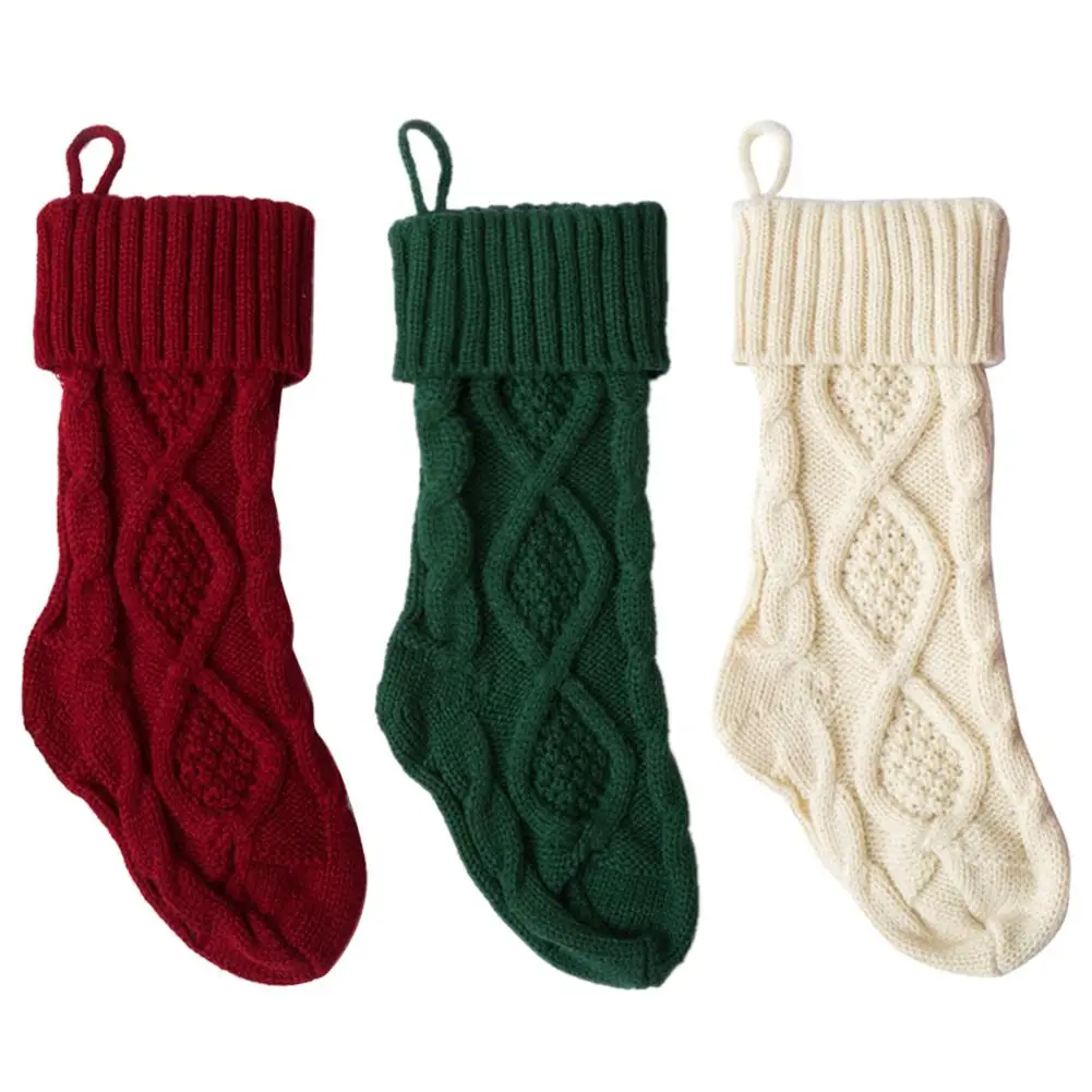 37cm / 14.5 inch 1pc Knitted Christmas Stockings Decoration Christmas Gift Bag Fireplace Decoration Santa Elk Socks