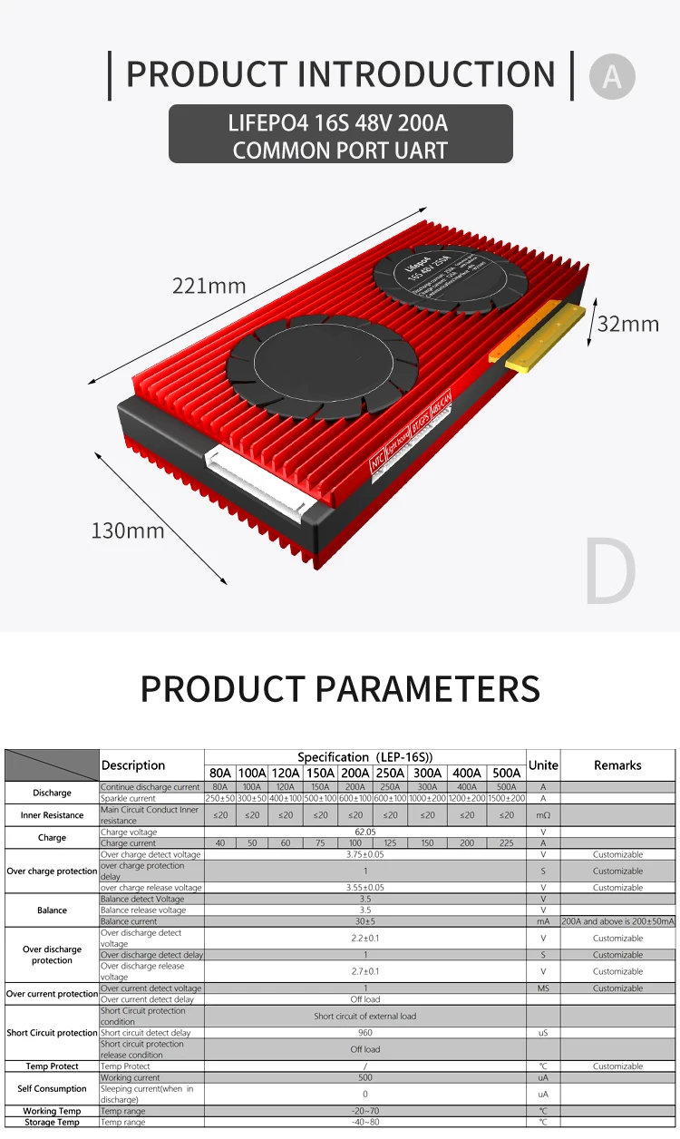 Smart BMS Lifepo4 16S 200A с UART RS485 может полностью осуществлять связь работая от ПК сменные