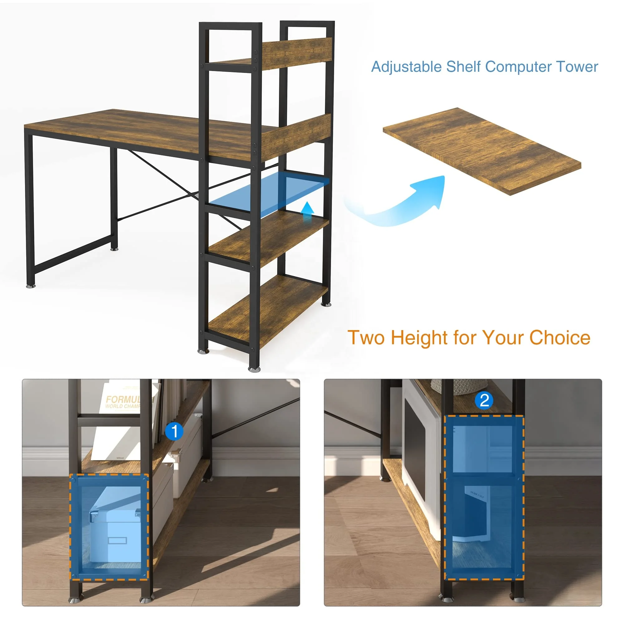 Living room corner writing PC wooden computer study table desk furniture with drawer for laptop and printer with organizer