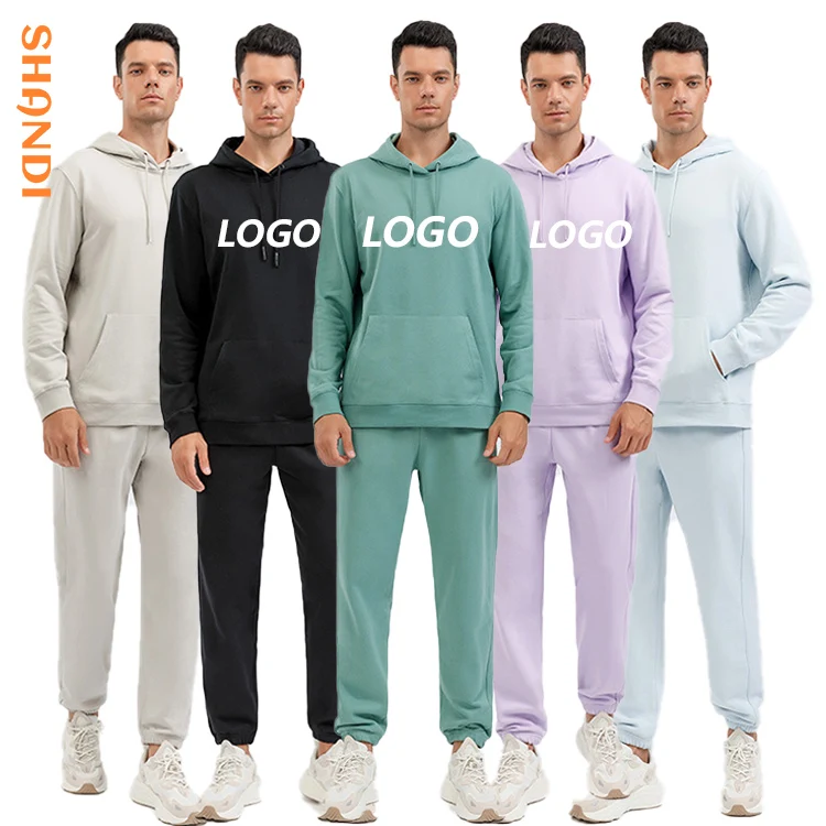 Autumn Terry Cotton Hoodie Trousers Jogger Set Unisex Men Morandi Color Blank Custom logo Sweatsuit Set