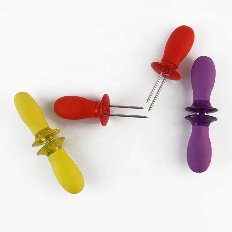 
Factory Price Hot Sale Outdoor barbecue tools Stainless Steel Corn Cob Holders with Silicone Handle New Creative Corn Forks 