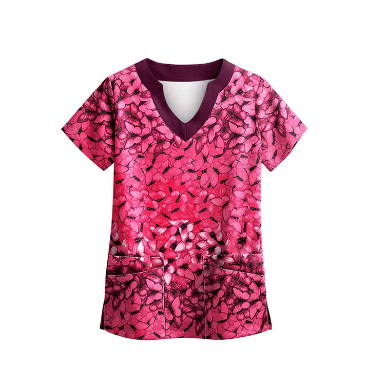 Wholesale hospital scrubs uniform medical top shirt printed nursing scrubs
