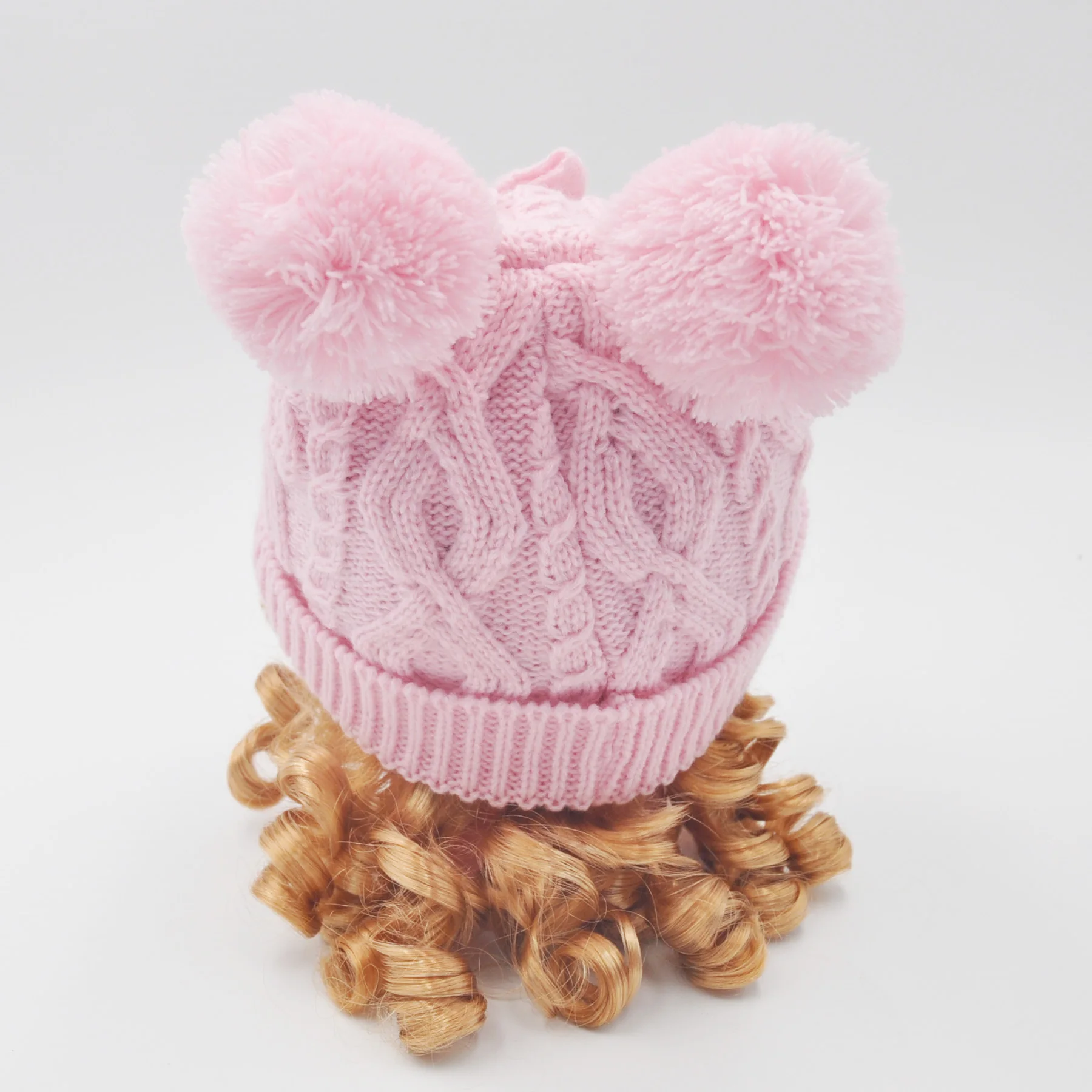 Funny Baby Knit Cute Cap With Pompoms Polar Fleece Lining Children Beanie Girl Baby Winter Hat