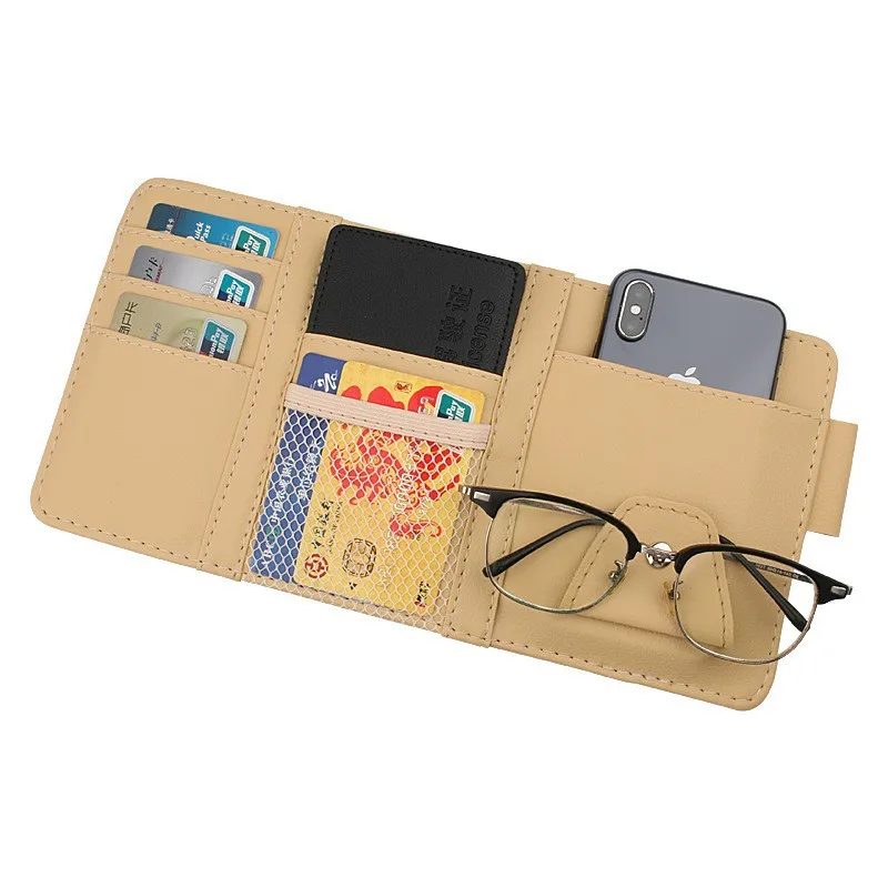 Car visor multi-functional car glasses holder storage bag inside the card clip document clip