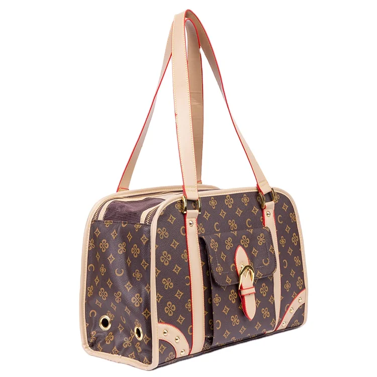 Dog PU Plaid Airline Bag Approved Pet Dog Portable Foldable Travel Bag Teddy Outing Carrying Bag