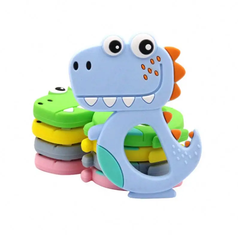 
BPA Free Newborn Soother Cartoon Dinosaur Silicone Baby Teether Chewable Teething Toy 