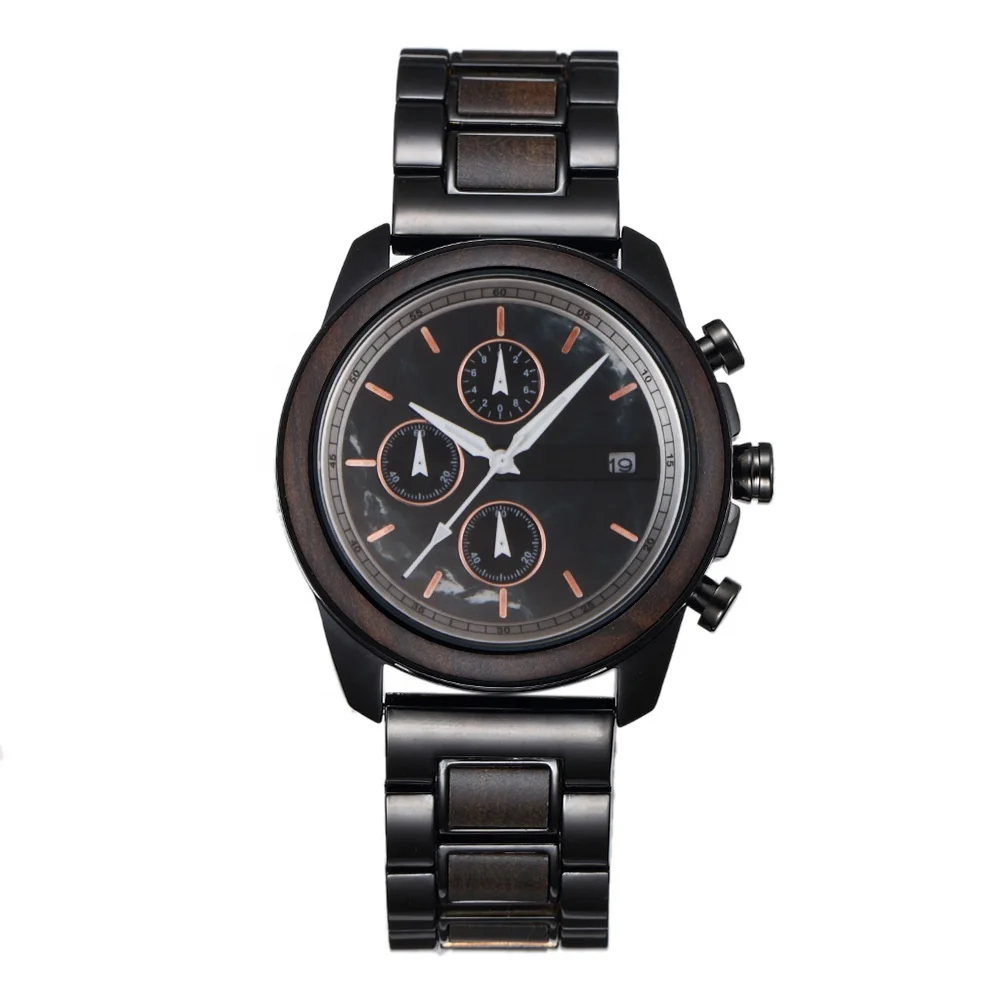 Luxury Marble Wooden Wrist Watch Metal Wood Watches Waterproof Sports Chronograph Quartz Wooden Watch For Men