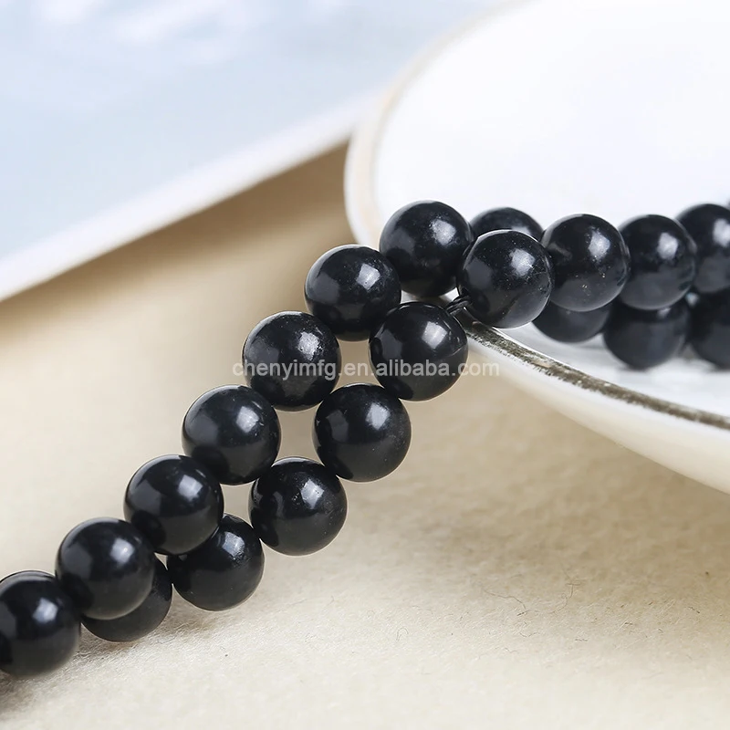 Round Beads Bracelet Healing Necklace Loose Shungite Stone Crystal Round Beads For Jewelry Making
