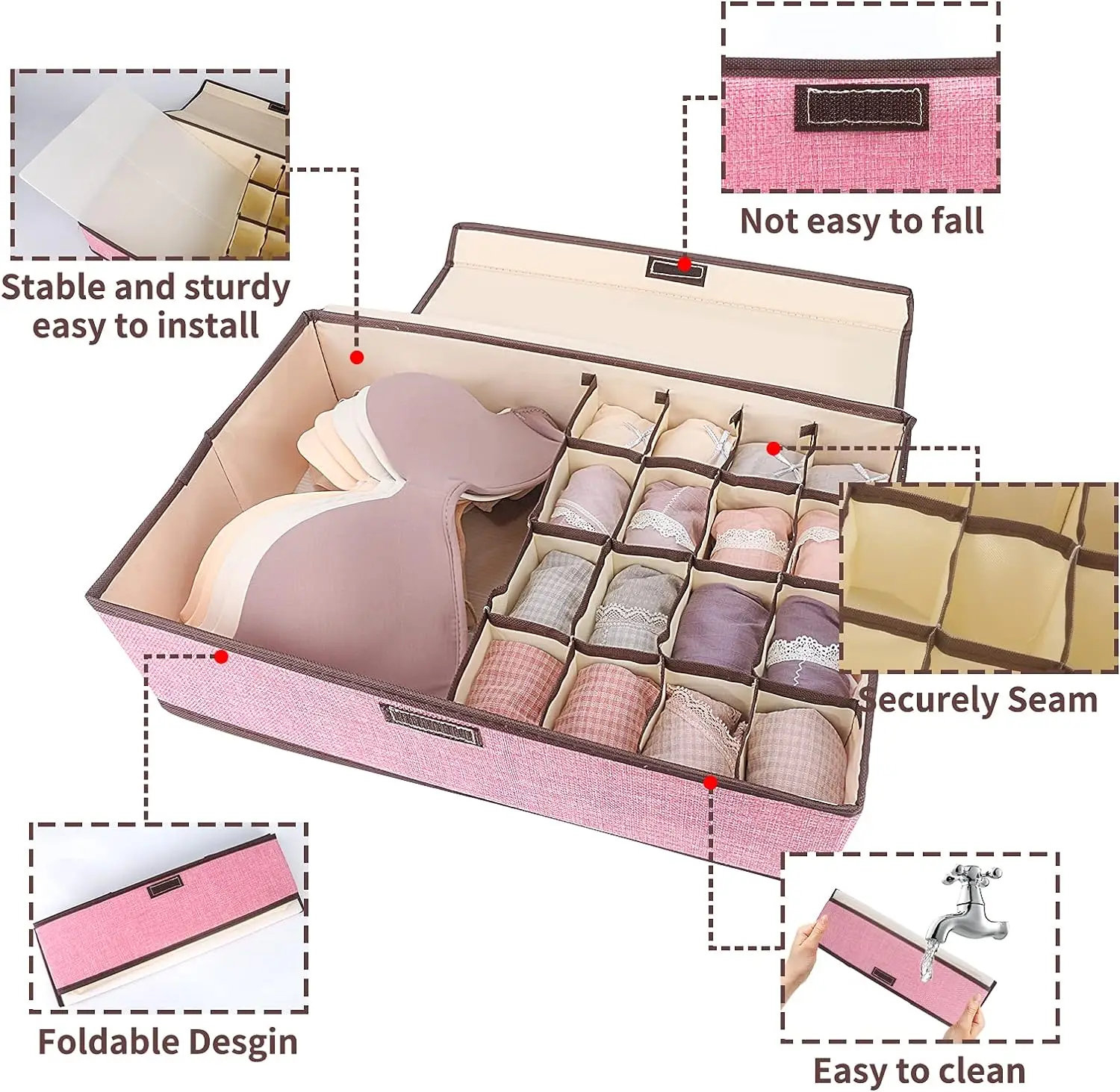 400823  17Cells 13Cells Underwear Organizer with Cover Foldable Closet Storage Organization Box for Bra,Undies, Socks, Ties,
