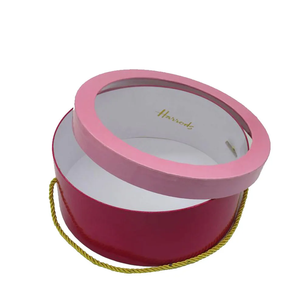 Luxury Round Floral Flower Gift Box Cardboard Rose Dessert Empty Packaging Box with Clear Window Bouquet Gifts