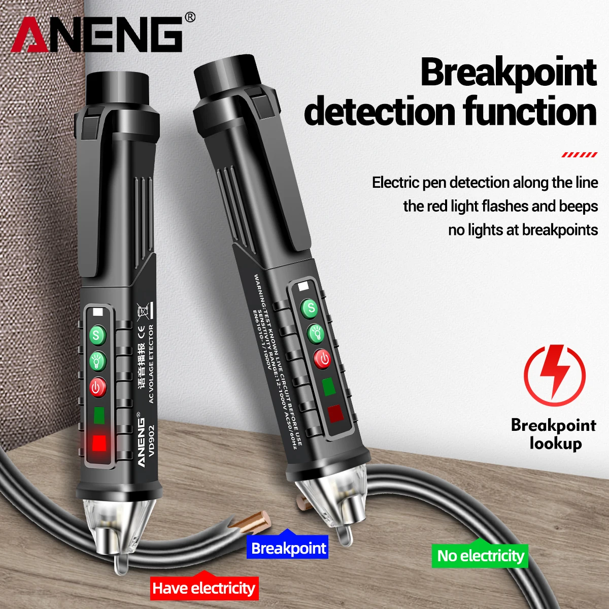 ANENG VD902 Digital Voltage Detectors Smart Non-Contact Voice broadcast test pen 12-1000V Infrared Laser Electric Sensor Tester