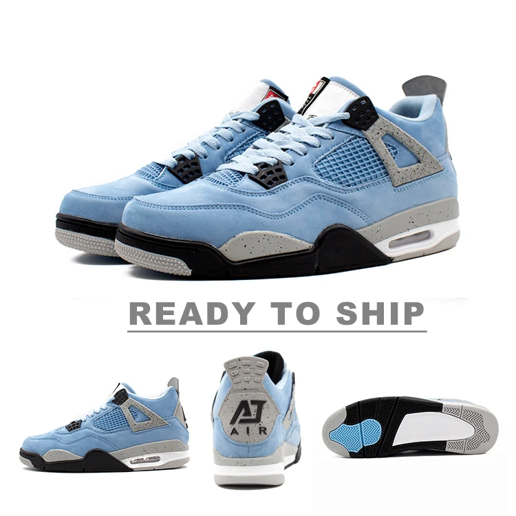Hot Sale Air J4 high quality brand fashion cushion sneaker blue color high top ankle suede leather basketball men sneakers shoes