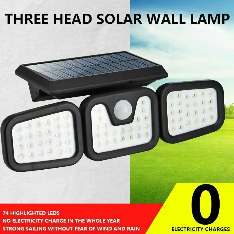 Solar garden light 74 LED High Power 300 Lumen Outdoor Motion Sensor Wall Lamps LED Solar Garden Lights Waterproof