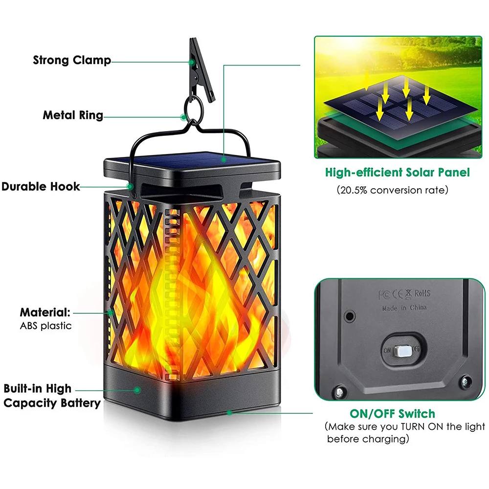 Flameless Hanging Dancing Flickering Flame Led Solar Decorative Plastic Led Candle Lantern