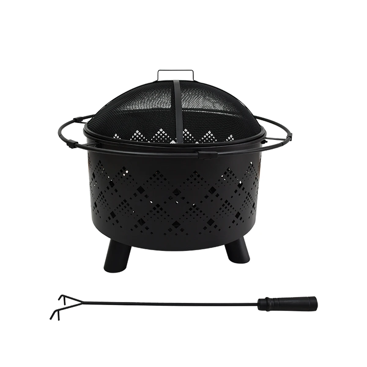 Black  Round Metal Outdoor FIre Pit with Removable Ash Pan for Better Ash Cleaning-up