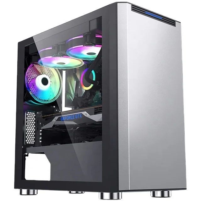 hot sale colourful tempered glass horizontal cooled cpu cabinet dustproof gamer computer case gaming Computer Case with pc