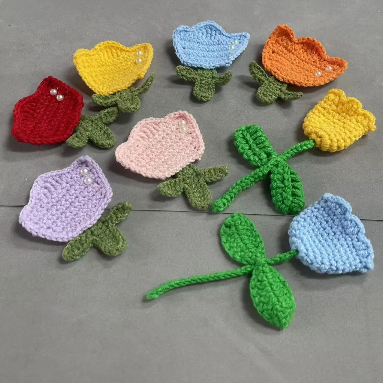 ZSY Small Size Tulip Crochet Flowers Applique Manufactures Handmade Knit Kit Crochets Plush Crochet Flowers