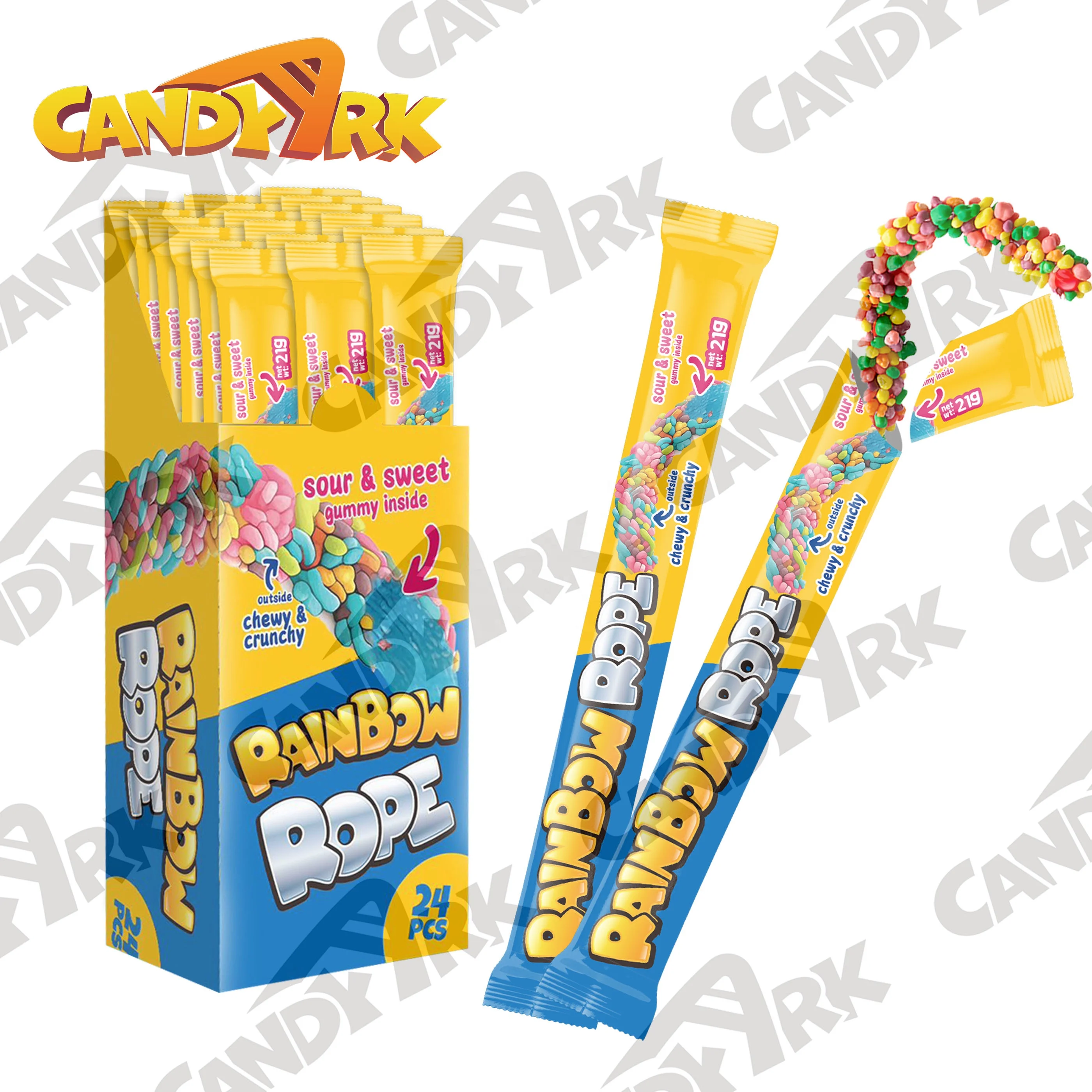 Halal custom rainbow assorted fruit flavor wowz rope gummy crunchy sour candy